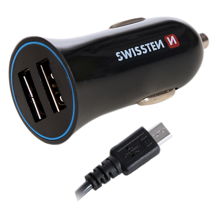 Nabíjačka USB 12/24V SWISSTEN 2,4AMP 2x USB + kábel Micro USB | AutoMax Group