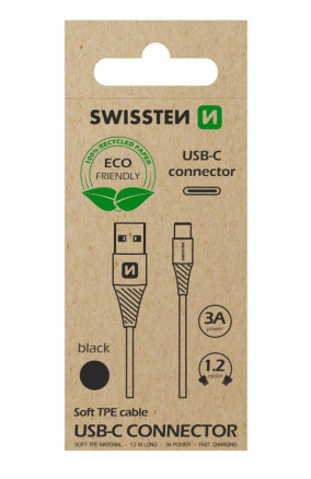 DATOVÝ KABEL SWISSTEN USB/USB-C ČERNÝ 1,2M  (ECO BALENÍ) | AutoMax Group