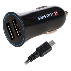 Nabíječka USB 12/24V SWISSTEN 2,4AMP 2x USB + kabel Micro USB | AutoMax Group