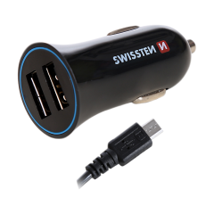Nabíječka USB 12/24V SWISSTEN 2,4AMP 2xUSB, kabel Micro USB, originál kabel | AutoMax Group