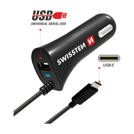 Nabíječka CL SWISSTEN USB-C a USB 2,4AMP | AutoMax Group