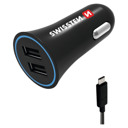 Nabíječka CL SWISSTEN 2,4AMP 2x USB + kabel USB-C 1,2m | AutoMax Group