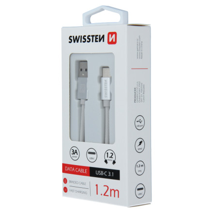 Kábel dátový SWISSTEN TEXTILE USB / USB-C 1,2m strieborný | AutoMax Group