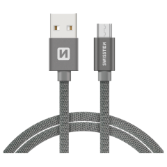 Kabel datový SWISSTEN TEXTILE USB / MICRO USB 1,2m stříbrný | AutoMax Group