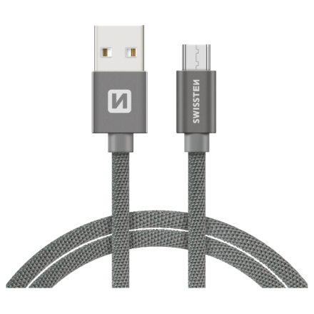 Kábel dátový SWISSTEN TEXTILE USB / MICRO USB 1,2m strieborný | AutoMax Group